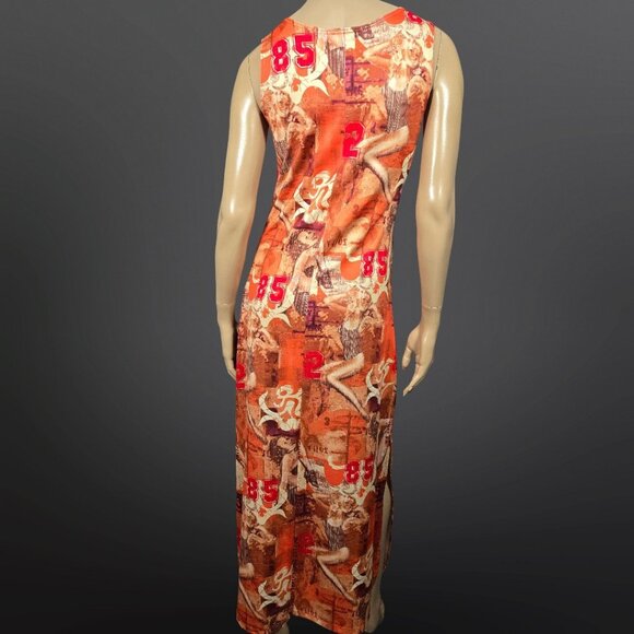 Vintage 90s Y2K Pinup Girl Print Blokette Varsity Numbers Maxi Dress size M/L - Picture 9 of 12